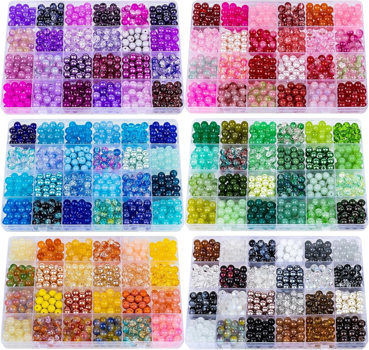 3600pcs 8mm Glass Beads Making Kit (6Box Colorful Glass Beads)